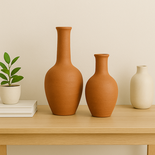 Handcrafted Terracotta Vases - Set of 2 on white background - The Cocoon Tribe