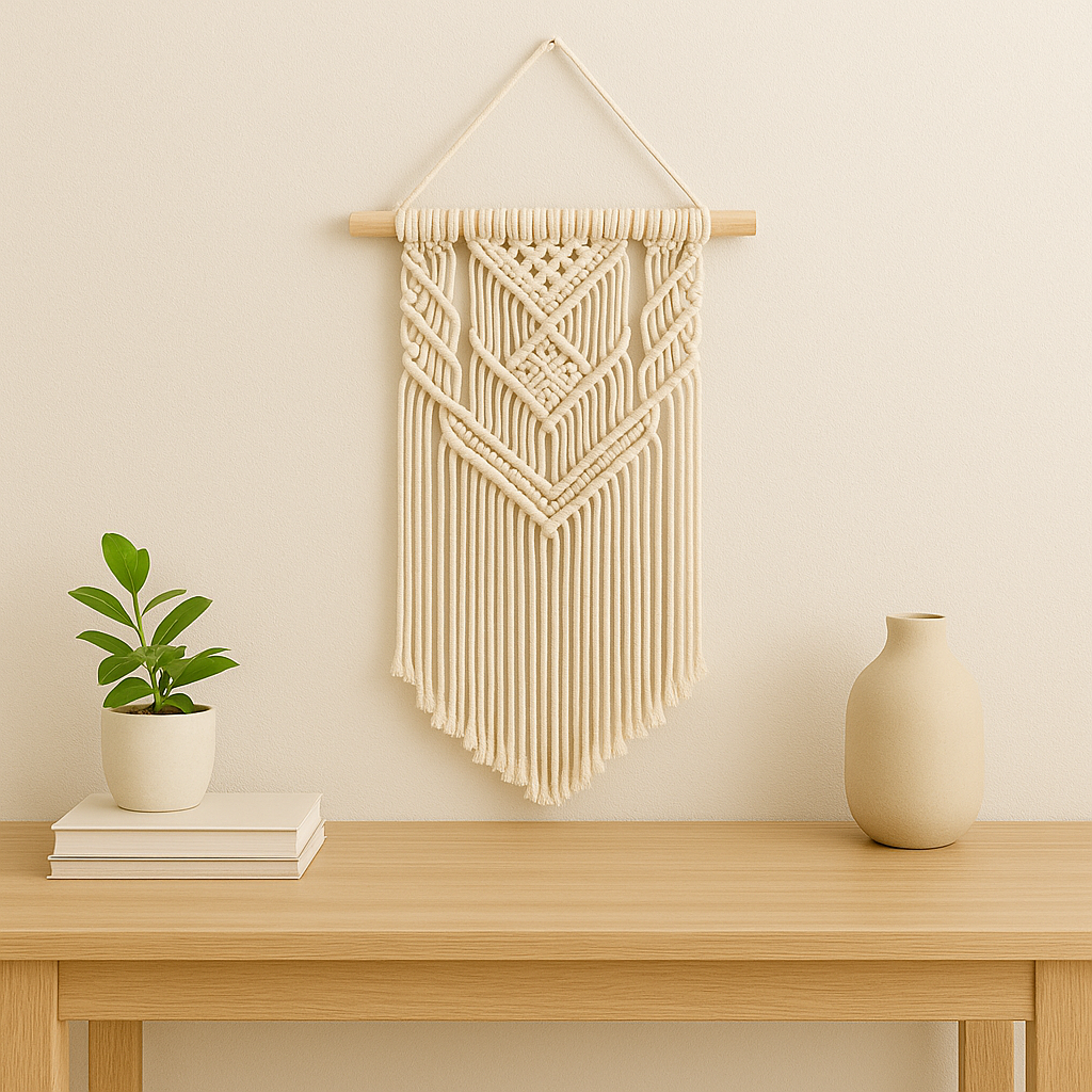 Macrame Wall Hanging - Boho Style - Cream Color on white background - The Cocoon Tribe