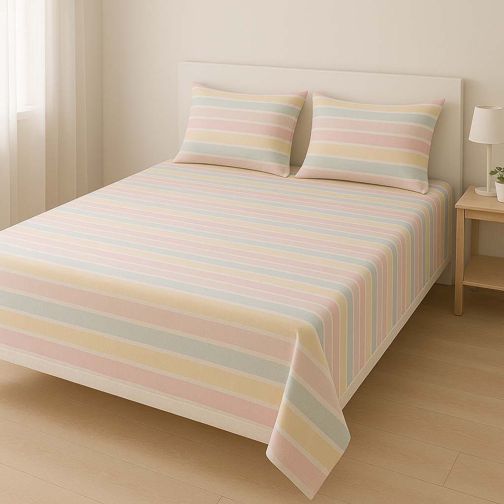 Organic Cotton Bedsheet - Queen Size - Pastel Colors on white background - The Cocoon Tribe