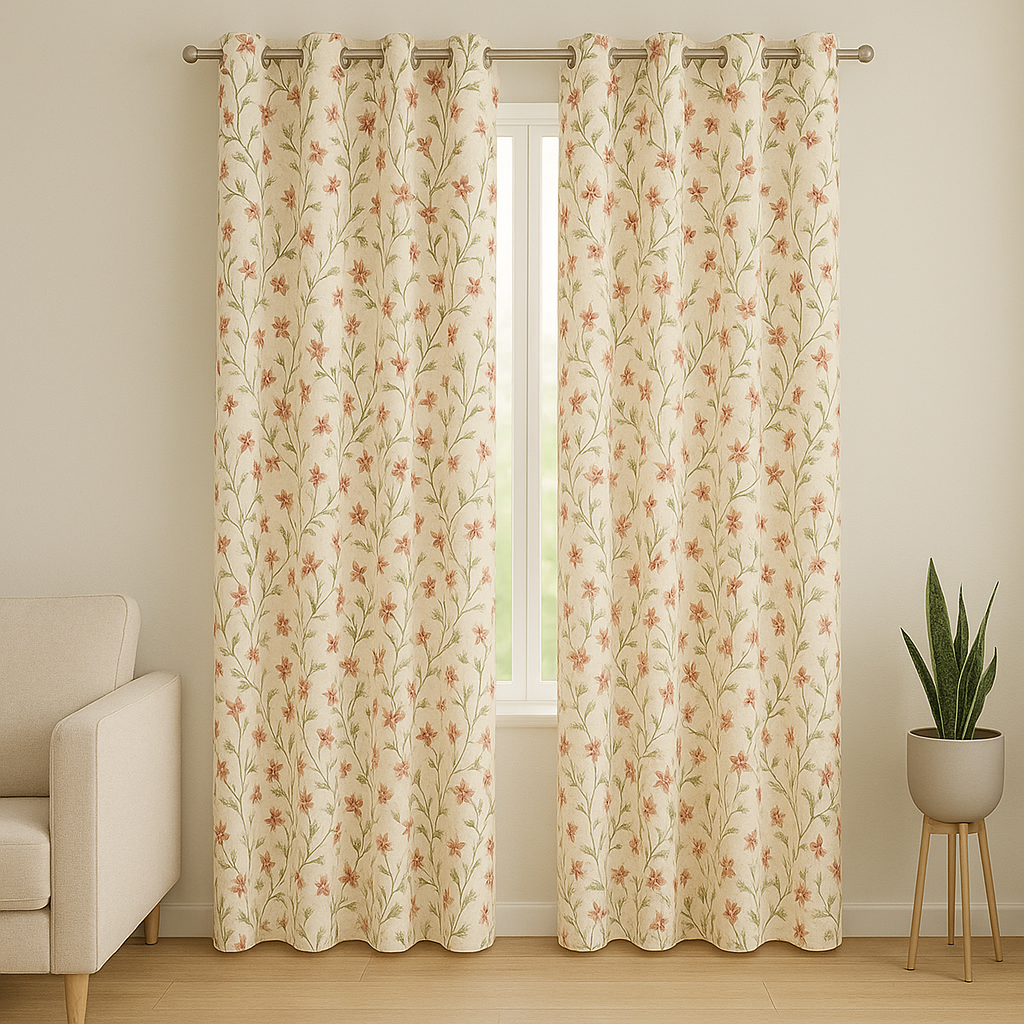 Printed Cotton Curtains - Floral - 9 Feet on white background - The Cocoon Tribe