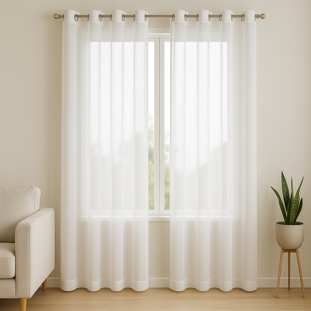 Sheer White Curtain - Eyelet - 7 Feet - Set of 2 on white background - The Cocoon Tribe